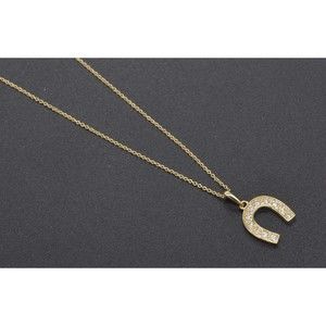 14K Solid Yellow Gold 0.25ct cz Horse Shoe Pendant Charm
